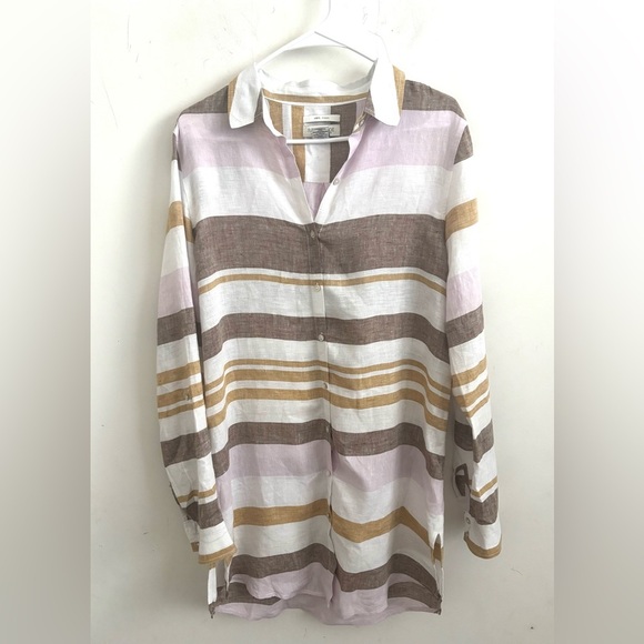 Rachel Zoe Shirt Dress Sz M Linen Button Up Tunic Beach Workwear Casual Chic - Picture 1 of 5